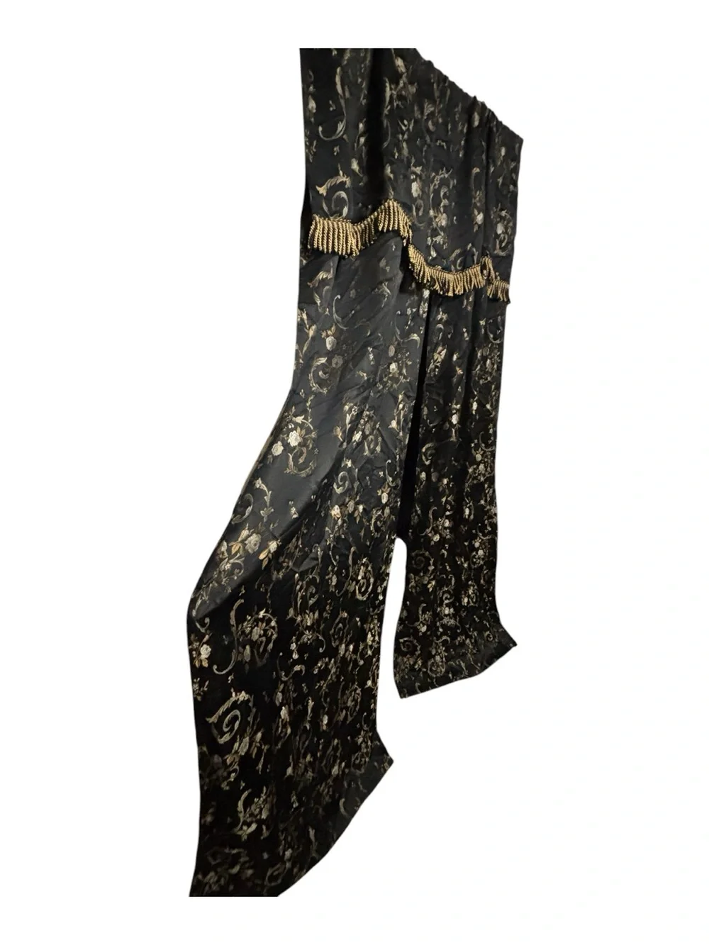 All In One Curtain Set Floral Jacquard 2 Curtains Attached Valance Black Gold